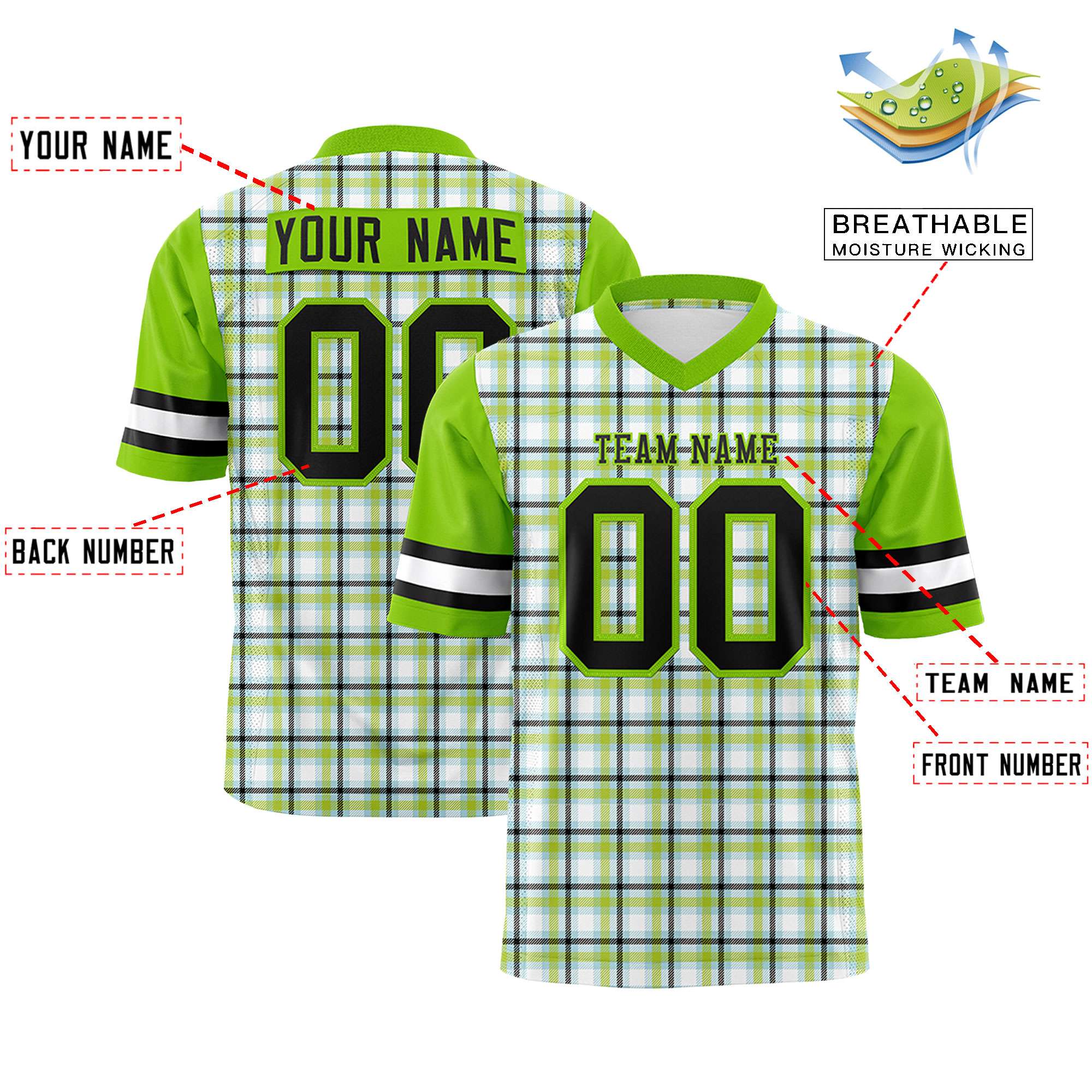 Custom Neon Green Personalized Plaid Pattern Design Authentic Football Jersey