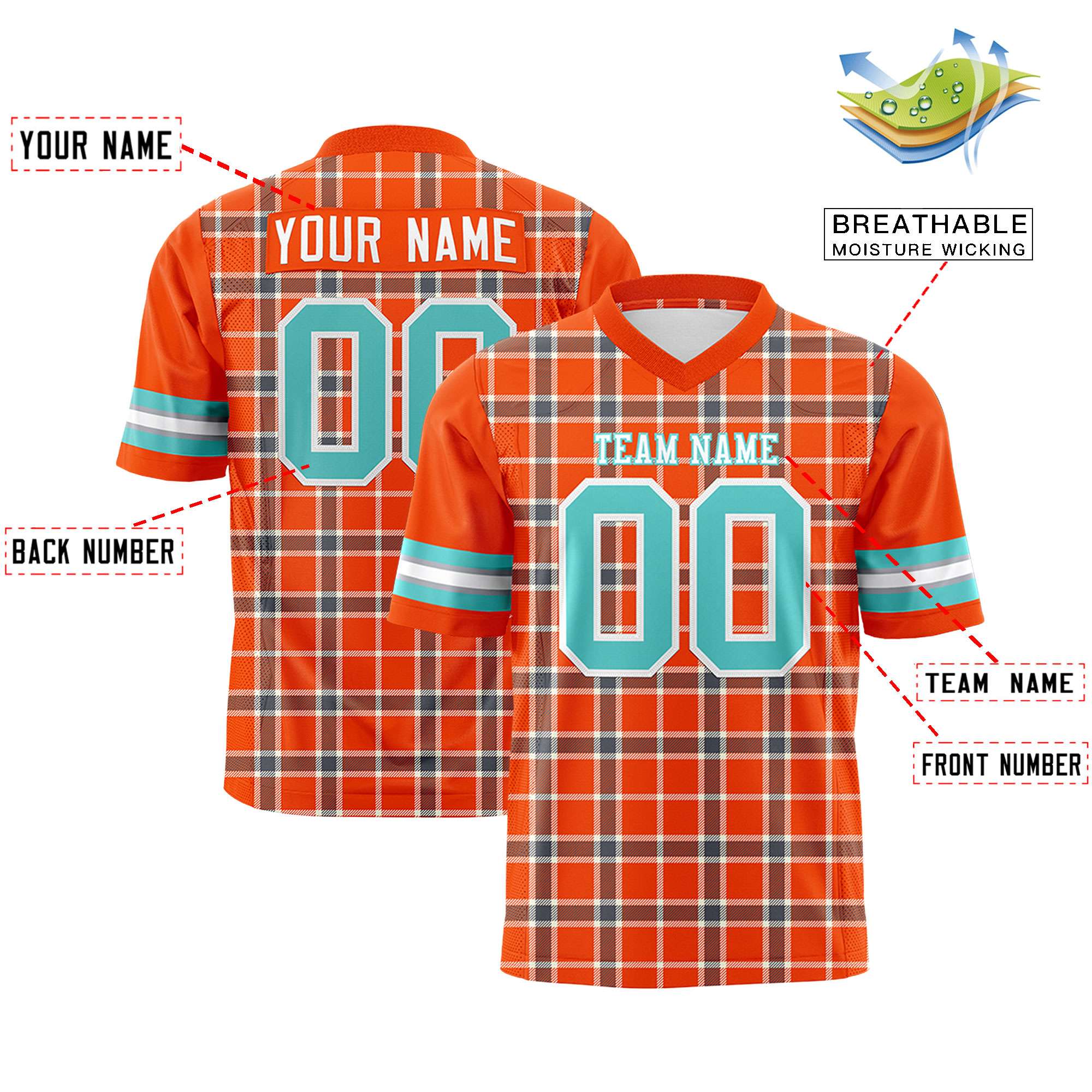 Custom Orange Personalized Plaid Pattern Design Authentic Football Jersey