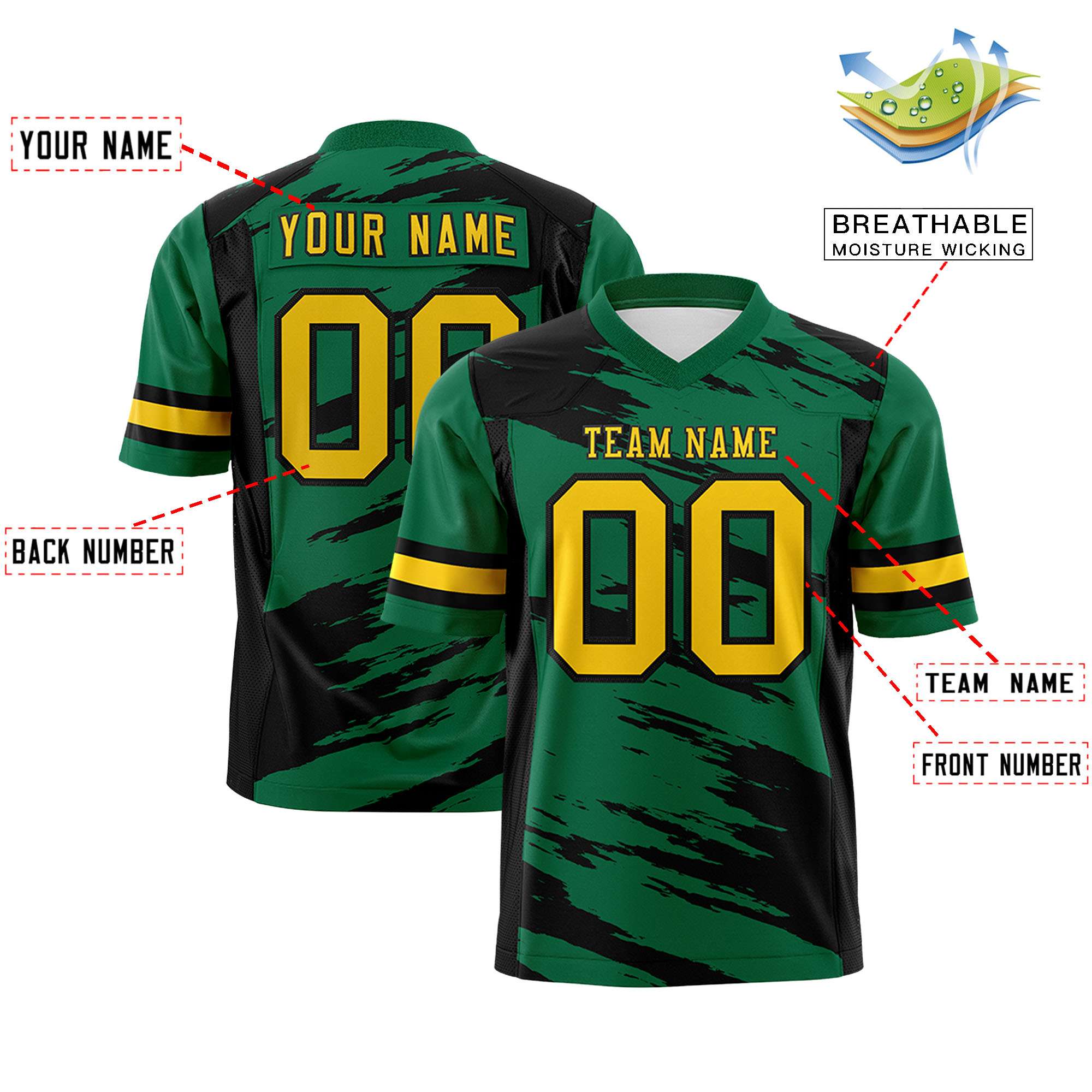 Custom Kelly Green Black Personalized Scratch Pattern Design Authentic Football Jersey