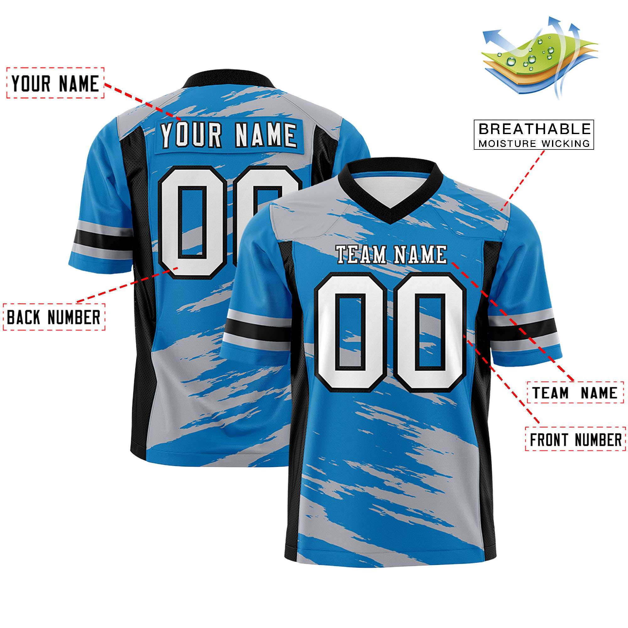 Custom Light Blue Gray Personalized Scratch Pattern Design Authentic Football Jersey