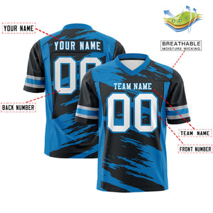 Custom Black Powder Blue Personalized Scratch Pattern Design Authentic Football Jersey