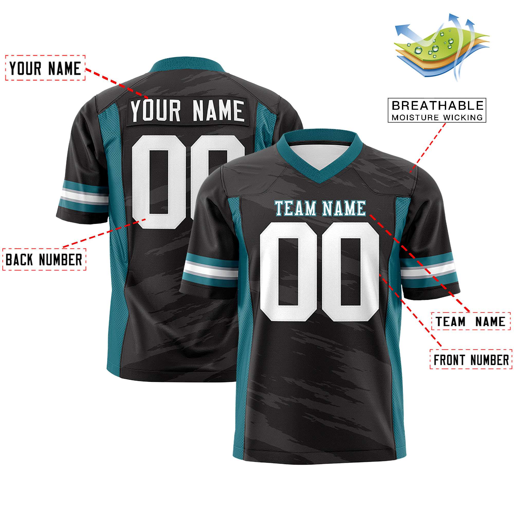 Custom Black Gray Personalized Scratch Pattern Design Authentic Football Jersey