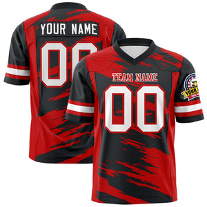 Custom Black Red Personalized Scratch Pattern Design Authentic Football Jersey