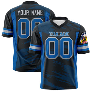 Custom Black Light Blue Personalized Scratch Pattern Design Authentic Football Jersey