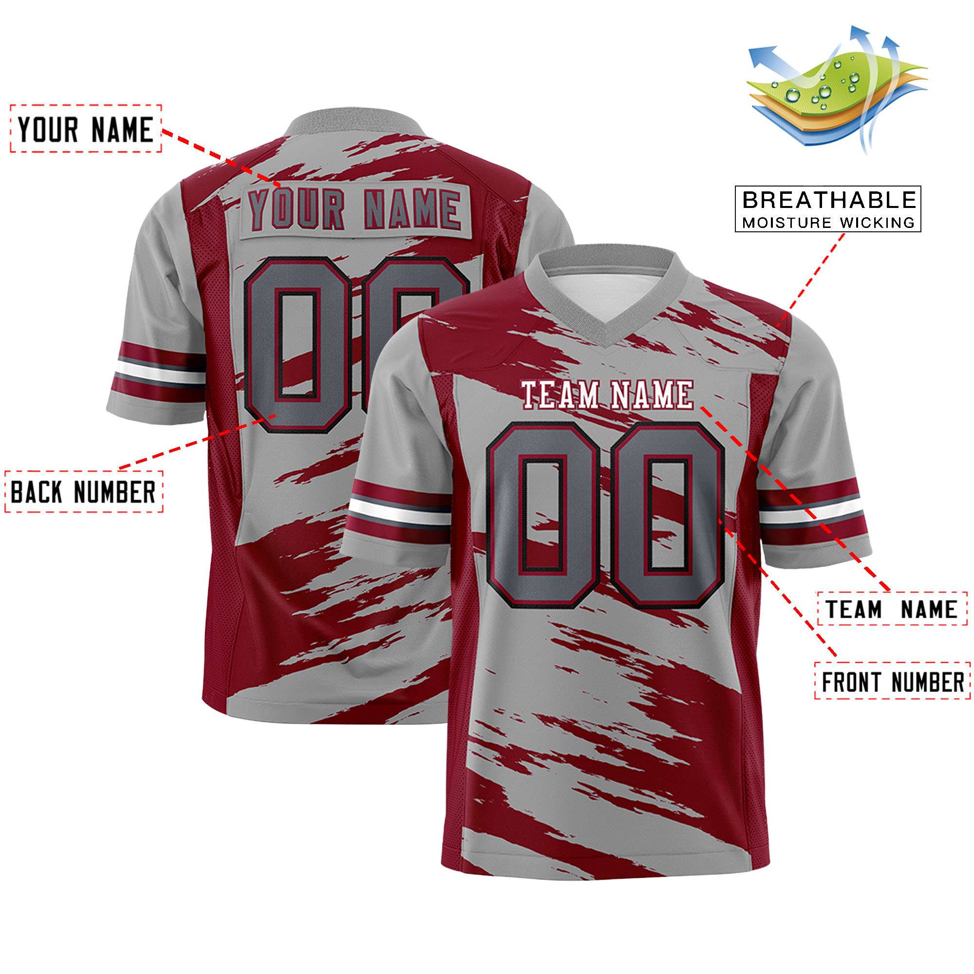 Custom Gray Crimson Personalized Scratch Pattern Design Authentic Football Jersey