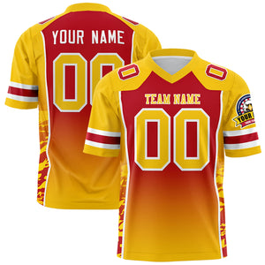 Custom Red Gold Gradient Personalized Side Pattern Authentic Football Jersey