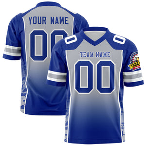 Custom Gray Royal Gradient Personalized Side Pattern Authentic Football Jersey