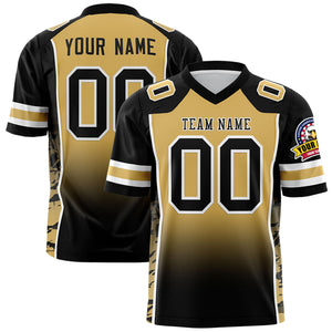 Custom Old Gold Black Gradient Personalized Side Pattern Authentic Football Jersey