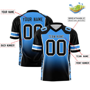 Custom Powder Blue Black Gradient Personalized Side Pattern Authentic Football Jersey