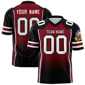 Custom Crimson Black Gradient Personalized Side Pattern Authentic Football Jersey