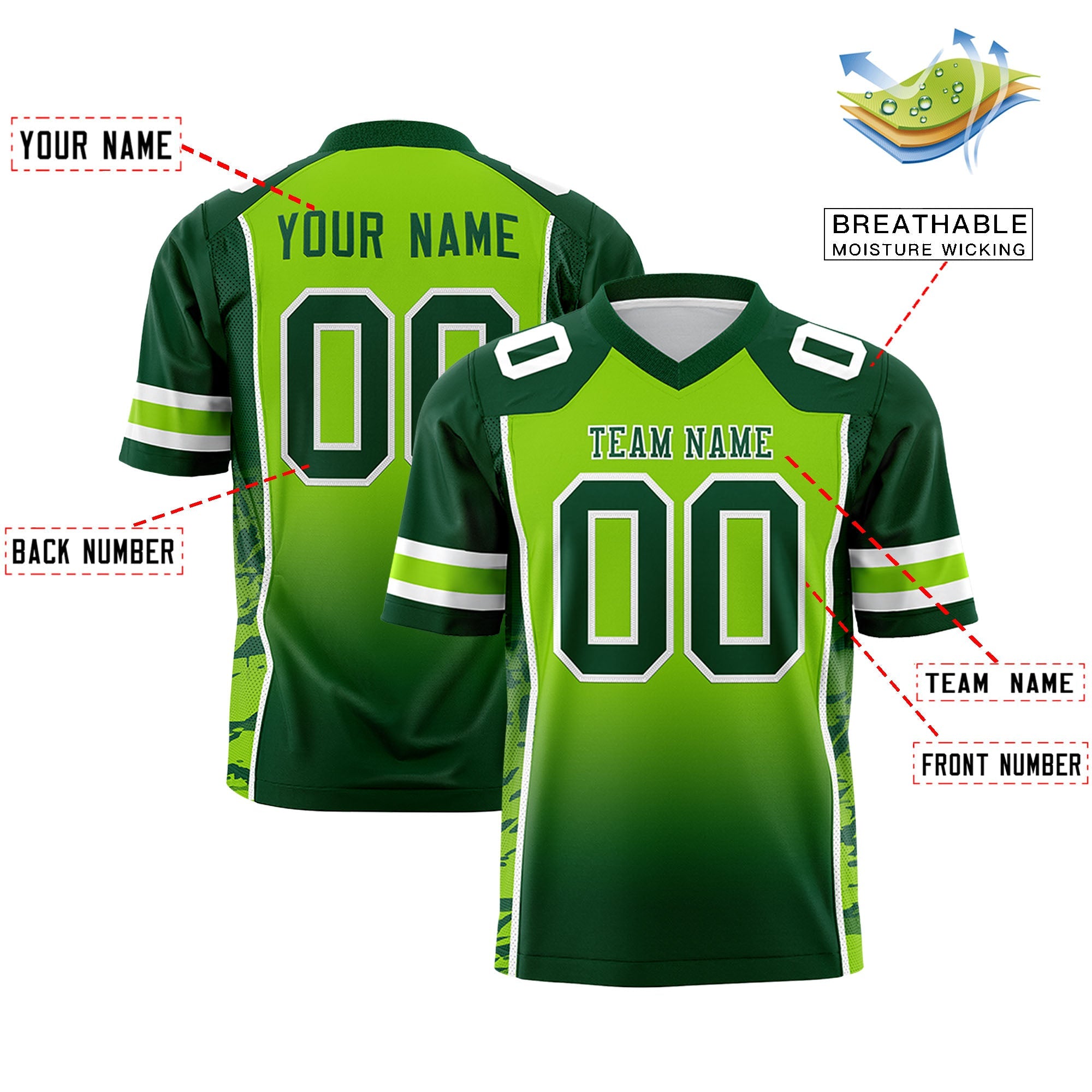 Custom Neon Green Green Gradient Personalized Side Pattern Authentic Football Jersey