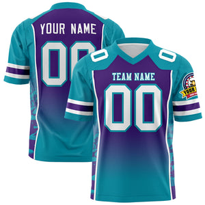 Custom Purple Teal Gradient Personalized Side Pattern Authentic Football Jersey