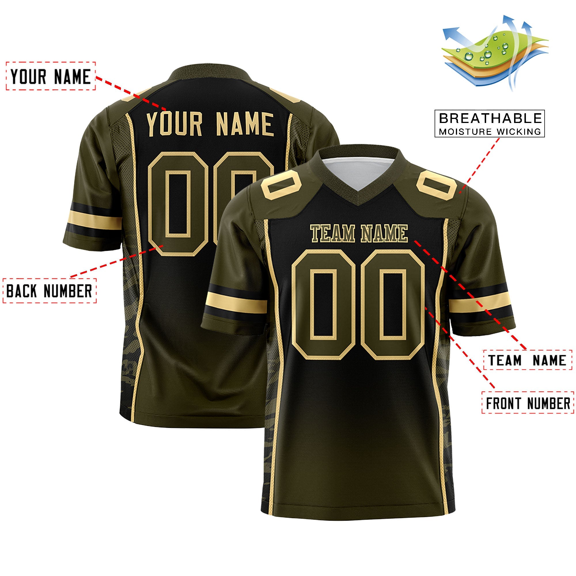 Custom Black Olive Gradient Personalized Side Pattern Authentic Football Jersey