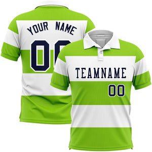 Custom White-Neon Green Horizontal Stripe Design Performance Polo Shirt