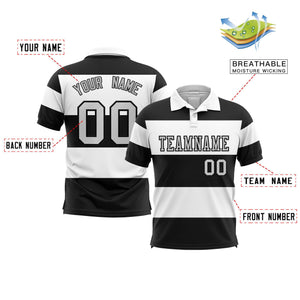 Custom White-Black Horizontal Stripe Design Performance Polo Shirt