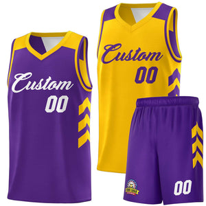 Le double côté jaune pourpre fait sur commande place le maillot de basket-ball personnalisé