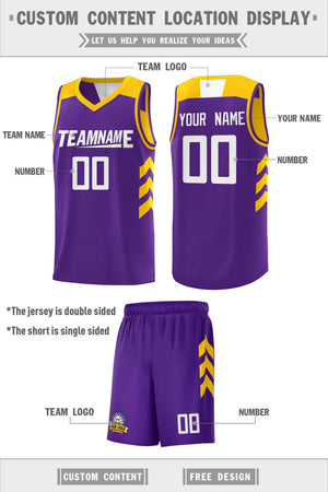 Maillot de basket-ball personnalisé pour hommes, ensembles Double face violet jaune-blanc