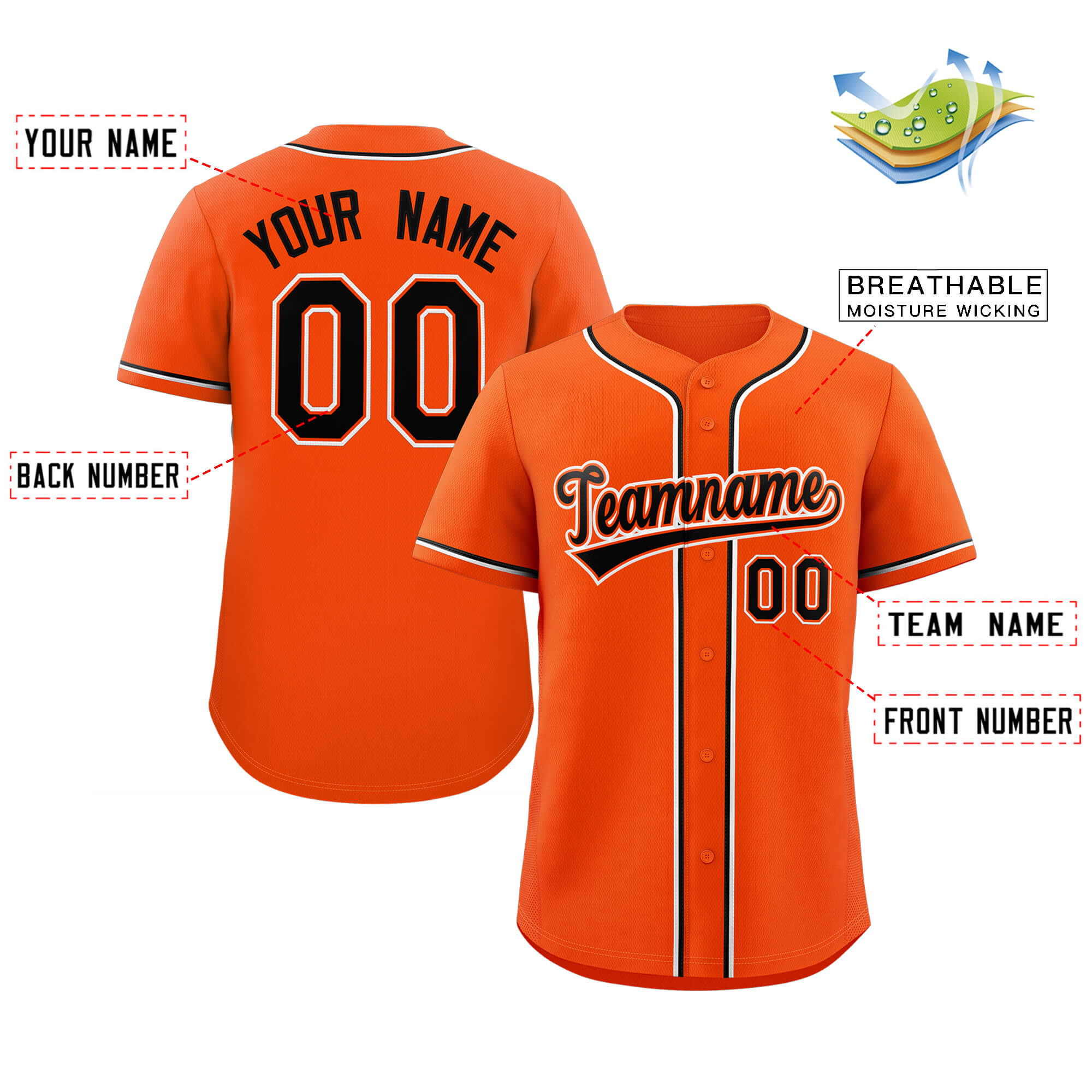 Custom Orange Black-White Classic Style Authentic Baseball Jersey