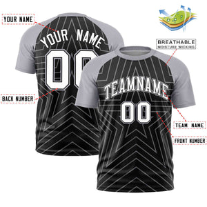 Custom Black Gray Personalized Star Pattern Raglan Sleeves Performance T-Shirt