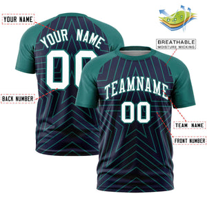 Custom Navy Aqua Personalized Star Pattern Raglan Sleeves Performance T-Shirt