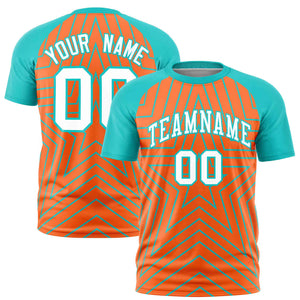 Custom Orange Aqua Personalized Star Pattern Raglan Sleeves Performance T-Shirt