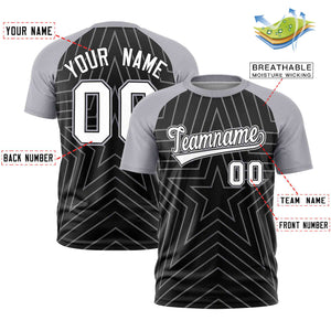 Custom Black Gray Personalized Star Pattern Raglan Sleeves Performance T-Shirt