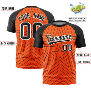 Custom Orange Black Personalized Star Pattern Raglan Sleeves Performance T-Shirt