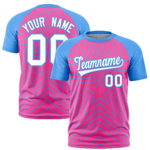 Custom Pink Powder Blue Personalized Star Pattern Raglan Sleeves Performance T-Shirt