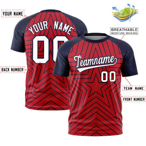 Custom Red Navy Personalized Star Pattern Raglan Sleeves Performance T-Shirt