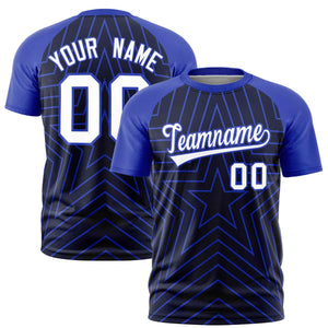 Custom Navy Royal Personalized Star Pattern Raglan Sleeves Performance T-Shirt