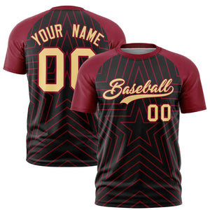 Custom Black Crimson Personalized Star Pattern Raglan Sleeves Performance T-Shirt