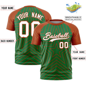 Custom Kelly Green Texas Orange Personalized Star Pattern Raglan Sleeves Performance T-Shirt