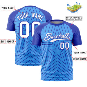 Custom Powder Blue Royal Personalized Star Pattern Raglan Sleeves Performance T-Shirt