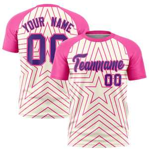 Custom Cream Pink Personalized Star Pattern Raglan Sleeves Performance T-Shirt