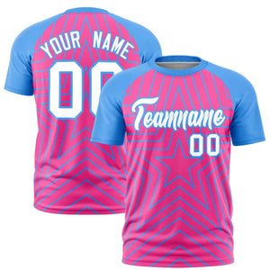 Custom Pink Powder Blue Personalized Star Pattern Raglan Sleeves Performance T-Shirt