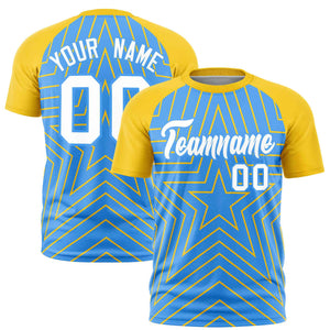 Custom Powder Blue Gold Personalized Star Pattern Raglan Sleeves Performance T-Shirt