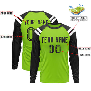 Custom Neon Green Black-White Crew Neck Personalized Raglan Long Sleeve Performance T-Shirt