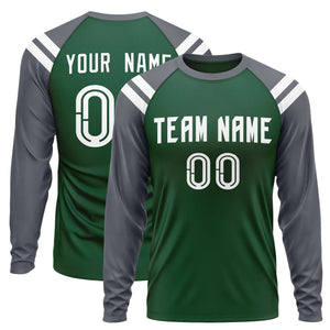 Custom Green Dark Gray-White Crew Neck Personalized Raglan Long Sleeve Performance T-Shirt