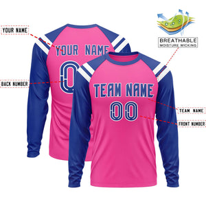 Custom Pink Royal-White Crew Neck Personalized Raglan Long Sleeve Performance T-Shirt