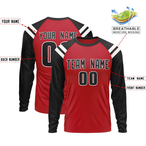 Custom Red Black-White Crew Neck Personalized Raglan Long Sleeve Performance T-Shirt