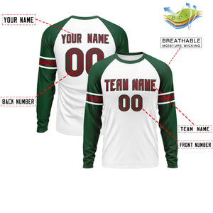 Custom White Green Crimson Crew Neck Personalized Raglan Long Sleeve Performance T-shirt