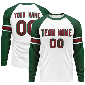 Custom White Green Crimson Crew Neck Personalized Raglan Long Sleeve Performance T-shirt