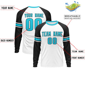 Custom White Black Sky Blue Crew Neck Personalized Raglan Long Sleeve Performance T-shirt