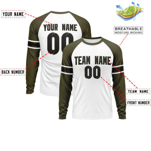 Custom White Olive Black Crew Neck Personalized Raglan Long Sleeve Performance T-shirt