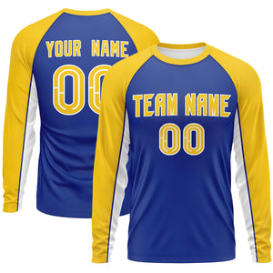 Custom Royal Gold Crew Neck Raglan Long Sleeve Performance T-Shirt