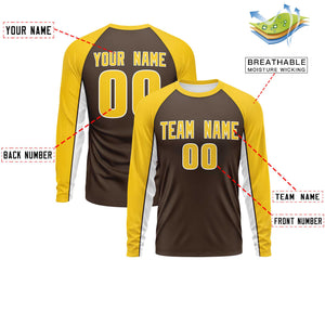 Custom Brown Gold Crew Neck Raglan Long Sleeve Performance T-Shirt