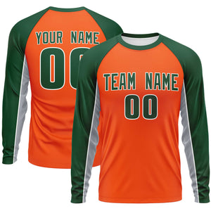 Custom Orange Green Crew Neck Raglan Long Sleeve Performance T-Shirt