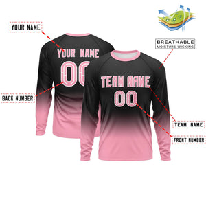 Custom Black-Light Pink Gradient Fashion Design Long Sleeve Performance T-Shirt