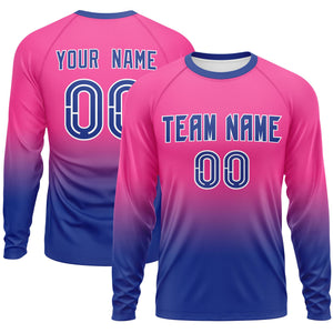 Custom Pink-Royal Gradient Fashion Design Long Sleeve Performance T-Shirt