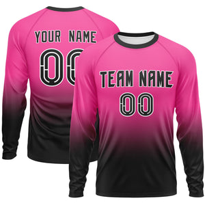 Custom Pink-Black Gradient Fashion Design Long Sleeve Performance T-Shirt